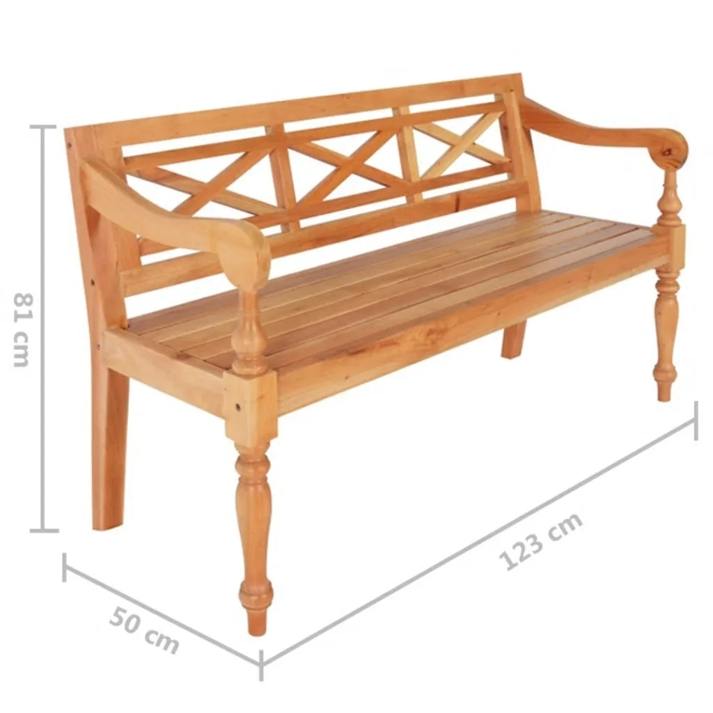 Panca Batavia-Sgabello-Panca da esterno 123 cm in Legno Massello di Mogano Marrone Chiaro