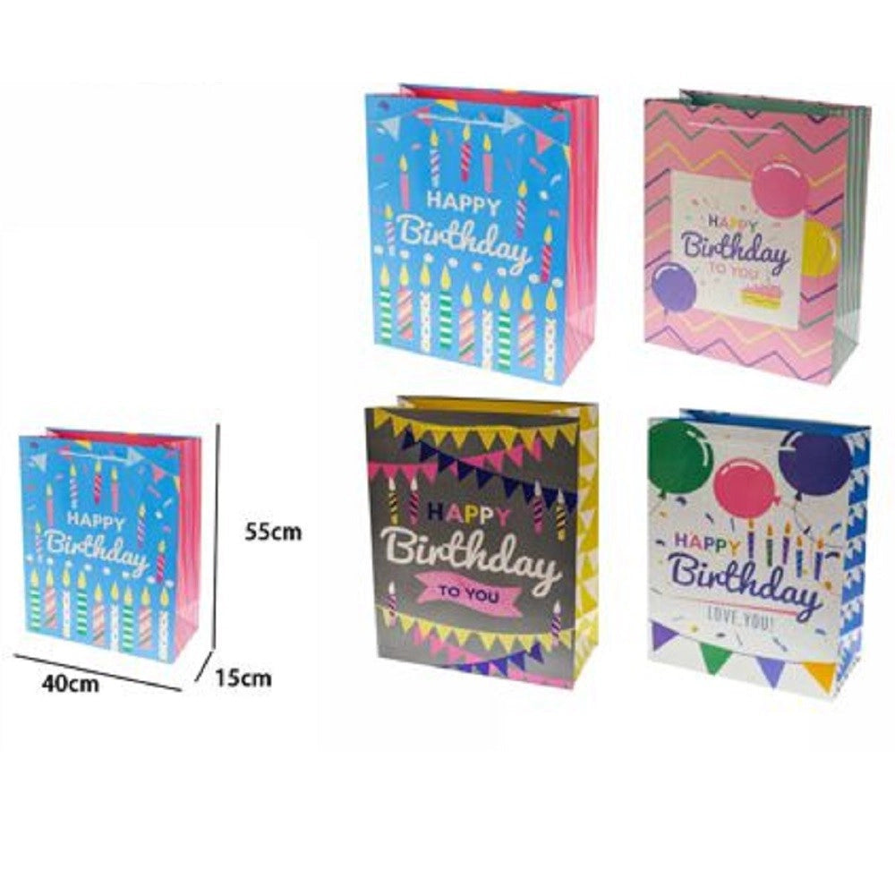 Trade Shop - Busta Buste Da Regalo Happy Birthday Compleanno 55x40x15 Cm 69972 Vari Modelli -