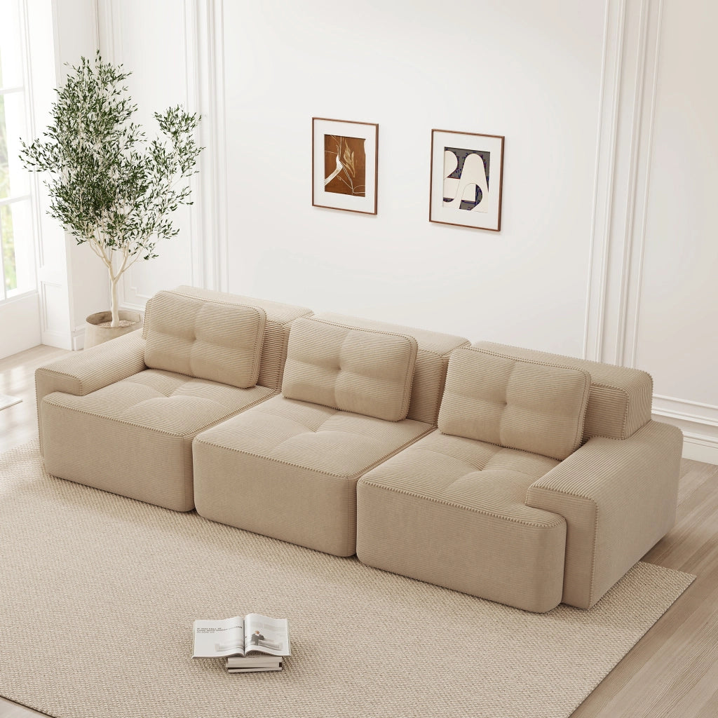 Divano modulare 3 posti - con seduta profonda e base antiscivolo - in velluto a coste beige
