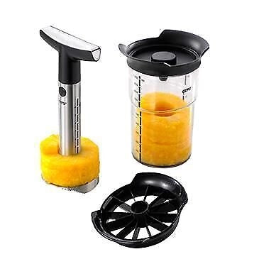 Gefu 13550 Professional Plus Taglia Ananas in Acciaio Inox con Contenitore da 1000 ml e Set di Coltelli colore Nero Argento
