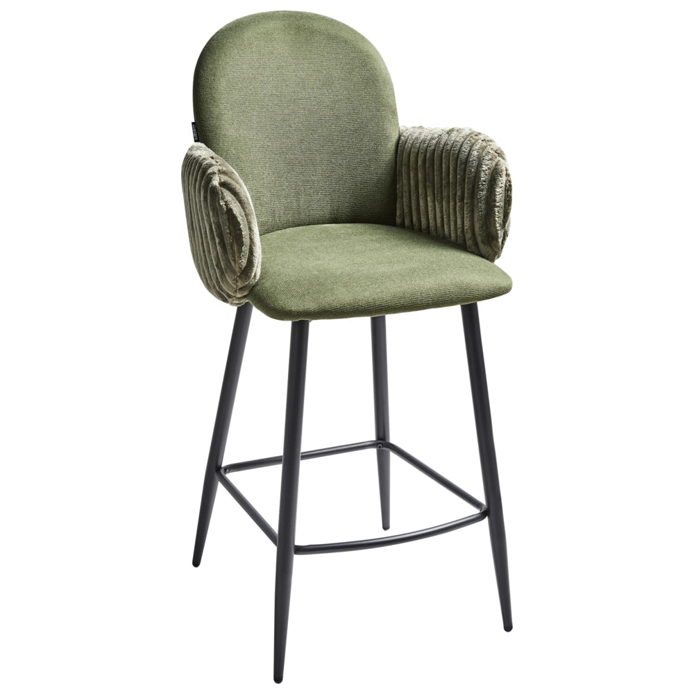 Set di 2 sedie da pranzo in tessuto verde stile retrò seduta rotonda