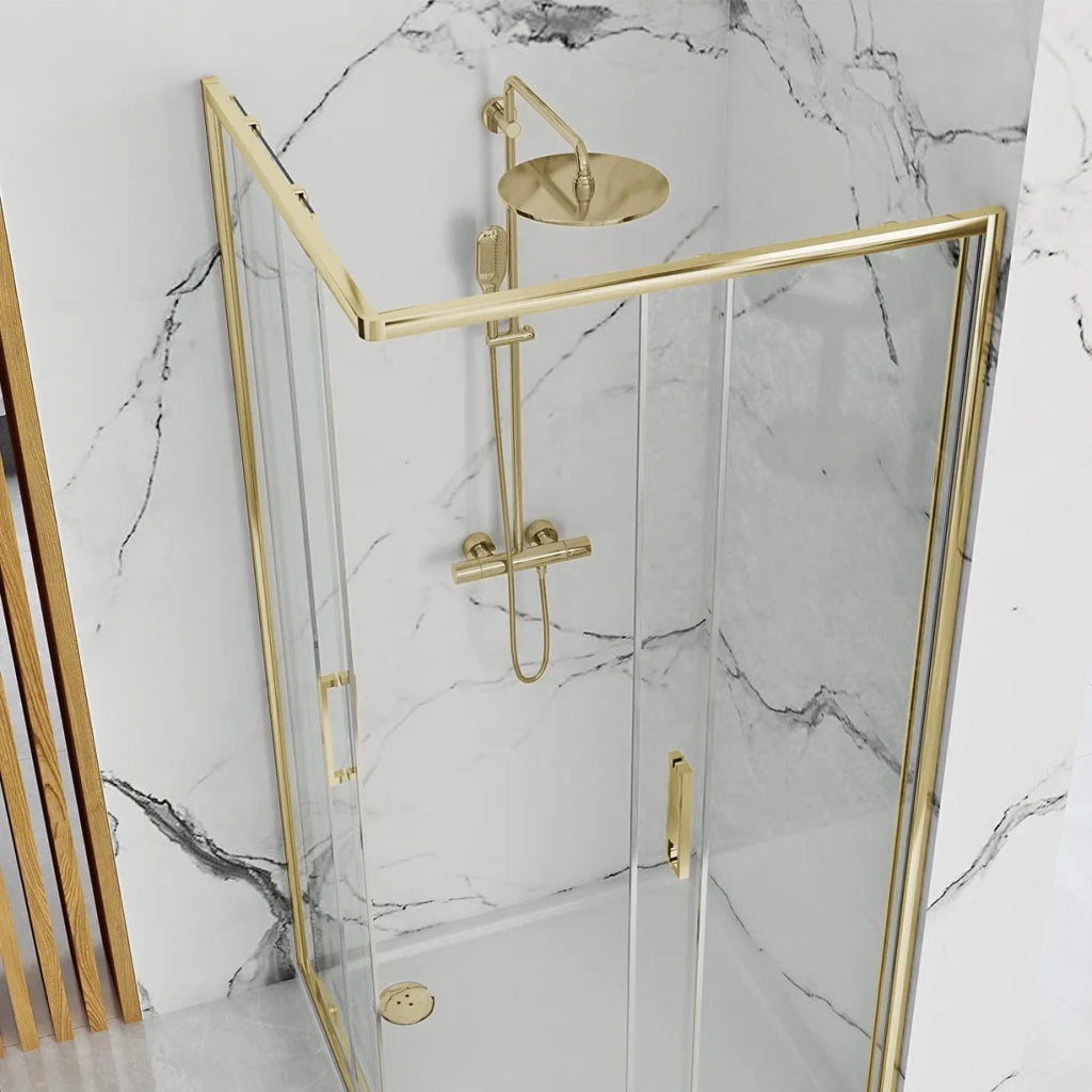 Cabina Doccia Rea Punto 90x90 Gold con piatto doccia Savoy black