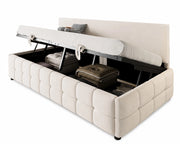 Letto singolo imbottito 90x200 cm con contenitore idraulico e schienale in velluto beige
