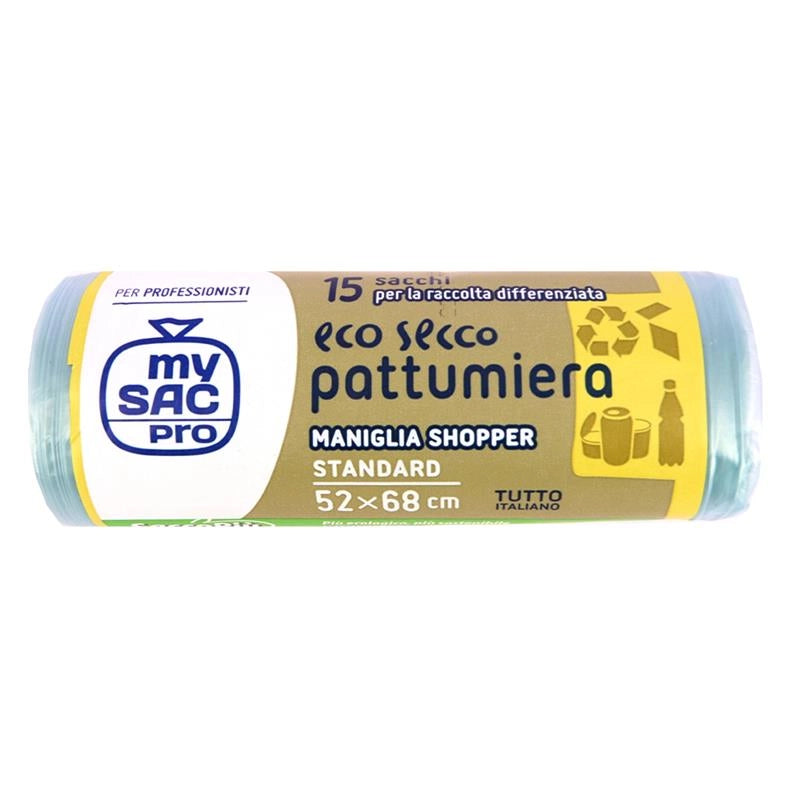 SACCHETTI PATTUMIERA CON MANIGLIA TRASPARENTE, SALFATURA A STELLA, ANTIGOCCIA, RESISTENTE 15PZ 52X68 CM