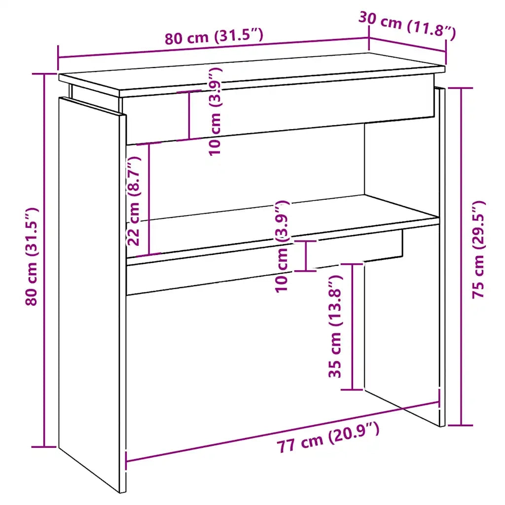 Tavolino Consolle Bianco 80x30x80 cm in Legno Multistrato 808314