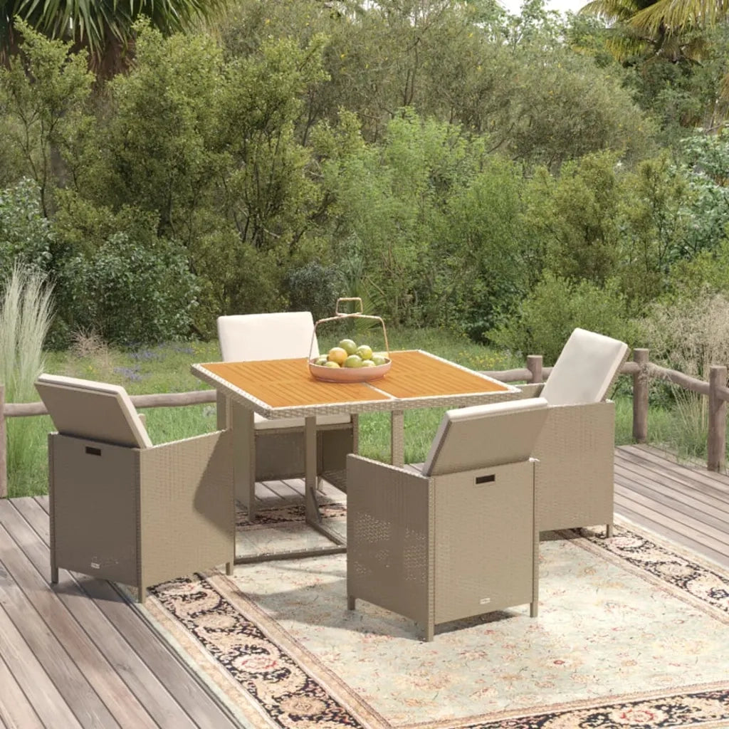 Set da Pranzo da Giardino 5 pz | Set Salotto da Giardino con Cuscini Beige in Polyrattan