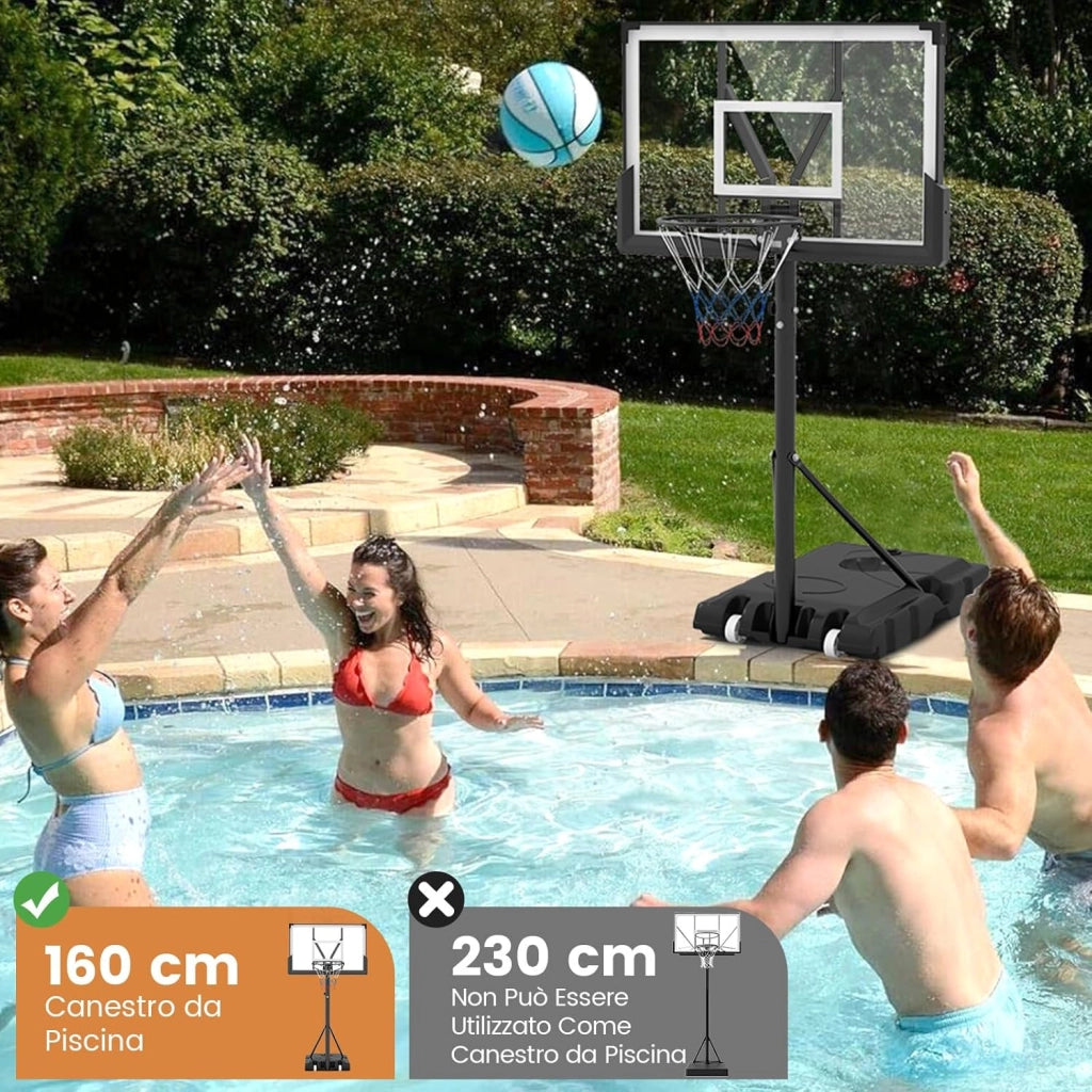 Canestro da Basket Regolabile 160-305 cm in Altezza per Adulti, Canestro con Piantana a Ruote, Canestro con Asta e Base Riempibile per Interno ed Esterno, Nero