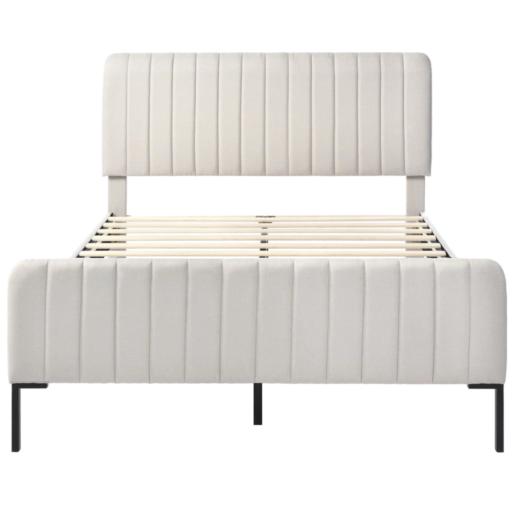 Letto matrimoniale 140x200 cm; testiera regolabile; lino; grigio-beige (Senza materasso)