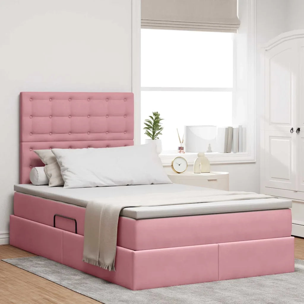 Letto con contenitore LED e materasso Rosa 120 x 200 cm Velluto