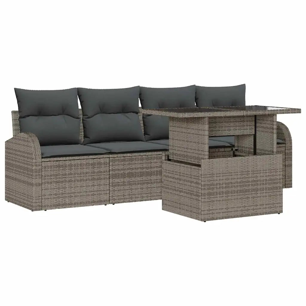 Set Divano da Giardino 5 pcs Grigio Rattan in Polipropilene