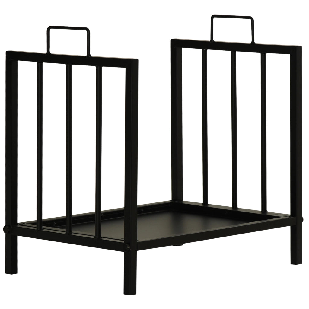 EasyComfort Portalegna da Interno ed Esterno in Metallo con 2 Manici e Base Rialzata, 39x32.5x46cm, Nero
