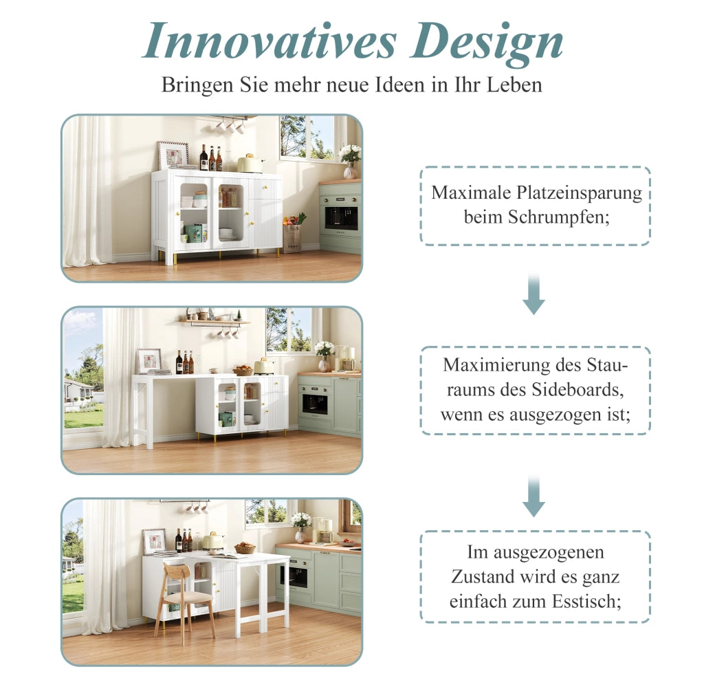 Sideboard bianco multifunzione con piano estensibile 116x40 cm