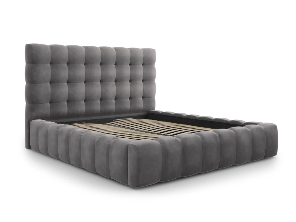 Cosmopolitan Design - Letto a cassettone con testiera "Bali" 180x200cm in velluto grigio 