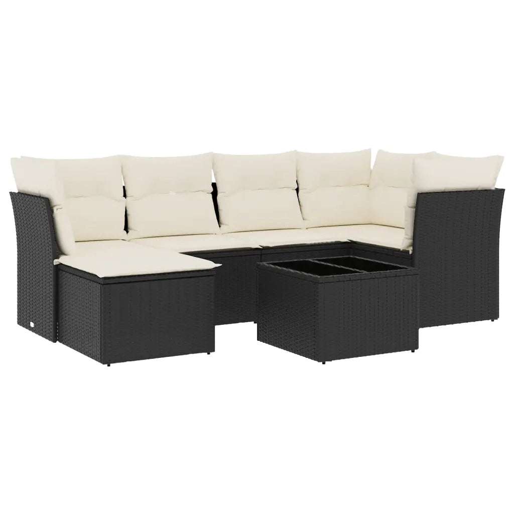 Set Divani da Giardino con Cuscini 7pz Nero Polyrattan