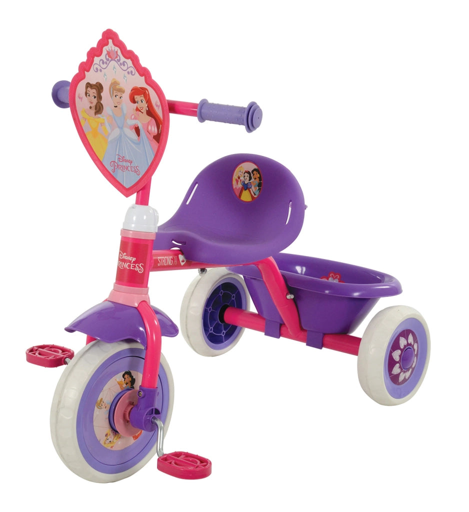 Triciclo a Pedali Primi Passi per Bambini con Maniglione Genitoriale Rimovibile e Vano Contenitore Disney Princess Lilla