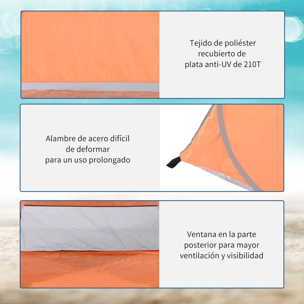 Tienda da spiaggia pop-up per 2-3 persone con finestre ¨C zephmum ¨C 200x150x119 cm arancione