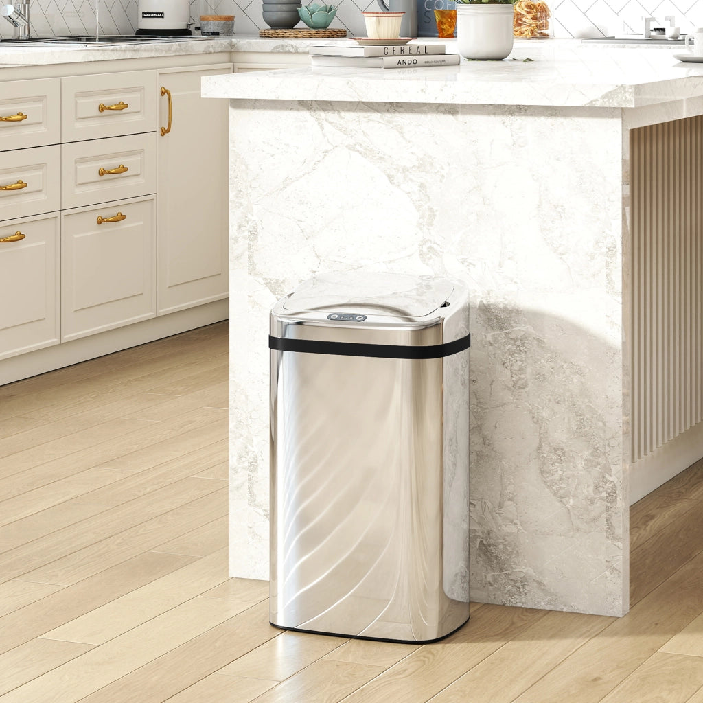 Bidone per Rifiuti da 30L con Sensore per Apertura e Chiusura Automatica 33x25x57,5 cm in ABS PP e Acciaio Argento