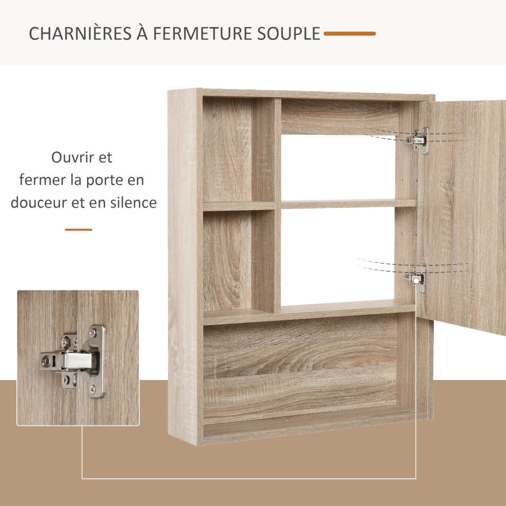 Armadietto da Bagno con Specchio e Ripiani Regolabili ¨C Zephmum ¨C Legno Rovere 60x15x76 cm