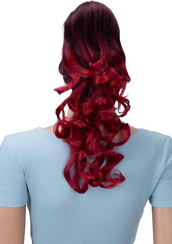 Estensioni capelline in acciaio 40cm con vlecht paardenstaart, volumineo, ondulato, ombre rosso mix H145