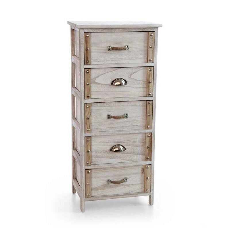 CASSETTIERA IN LEGNO DECORATA CON 5 CASSETTI NATURALE CHIARO 40 X 29 X 90 CM