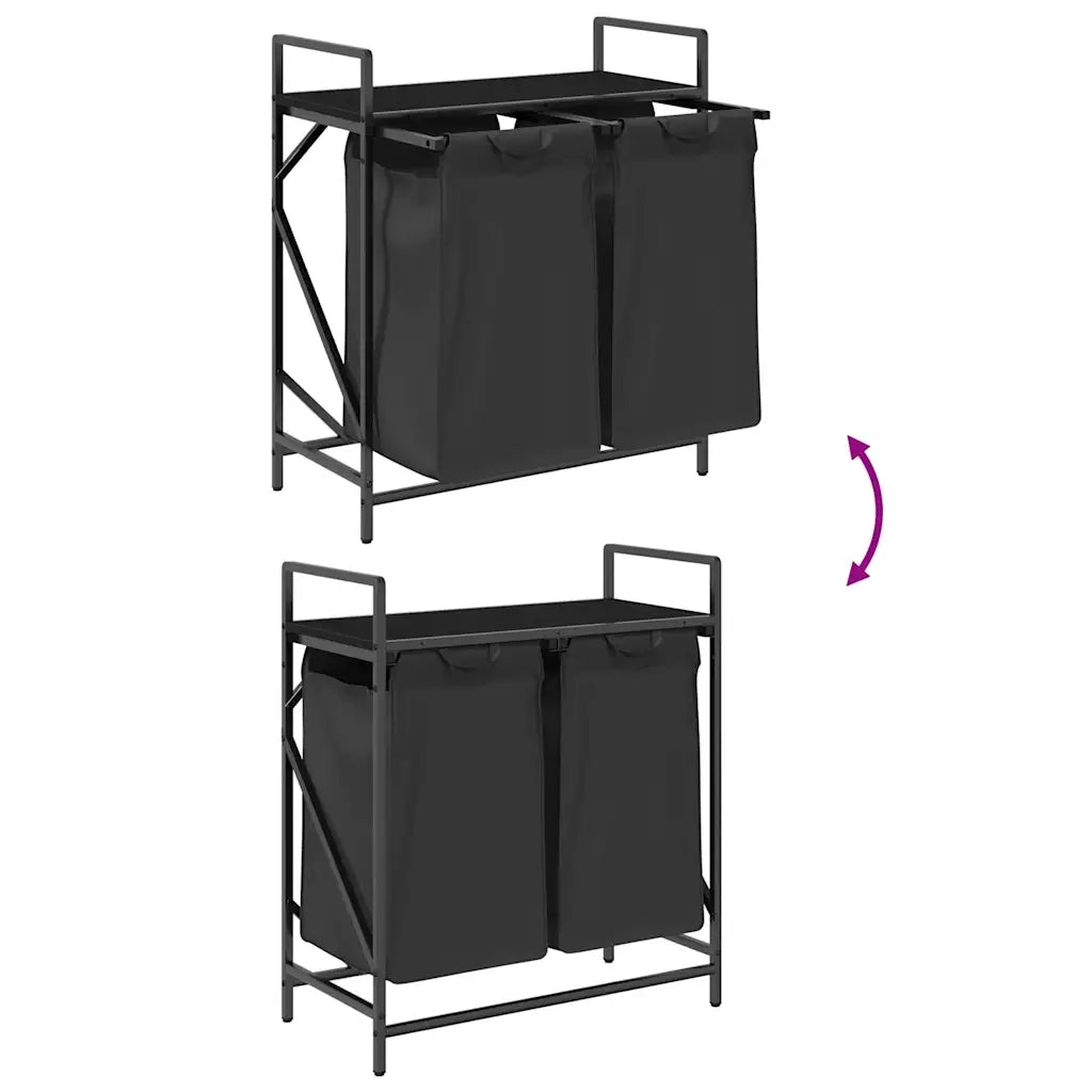 Cesto per la Biancheria 2 Scomparti con Ripiano Rovere Nero CFW5021693