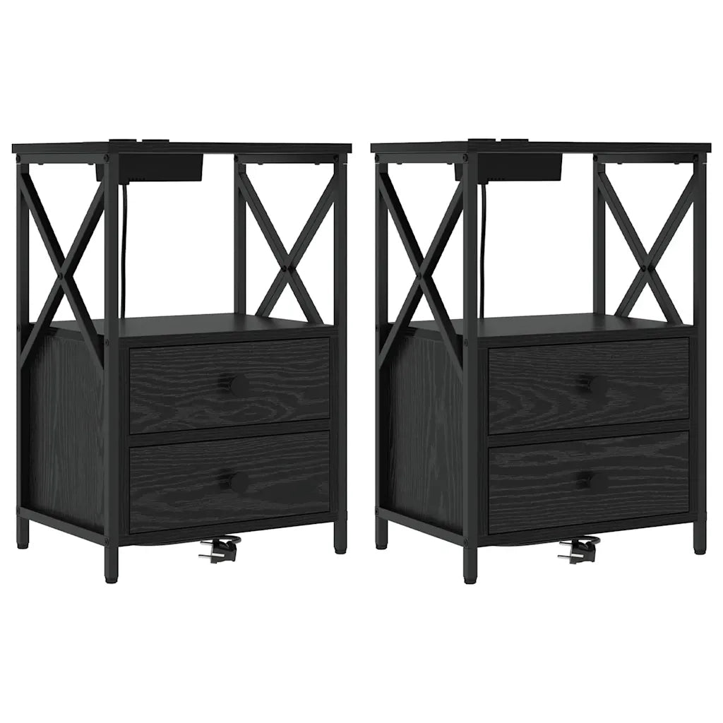 Armadio da Notte con cassetto 2 pcs Rovere Nero 40 x 31 x 60 cm 859561