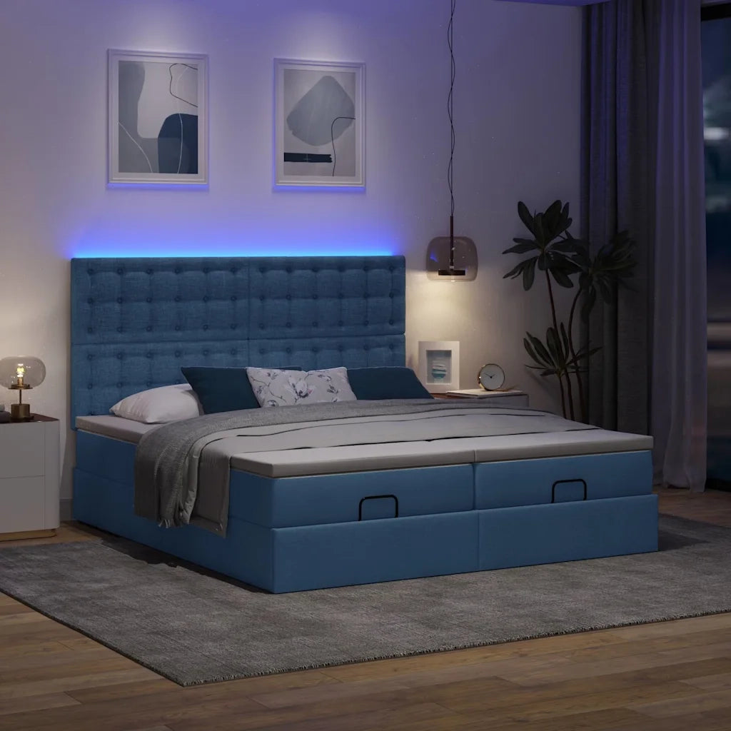 vidaXL Struttura Letto Pouf con Materassi Blu 160x200 cm in Tessuto