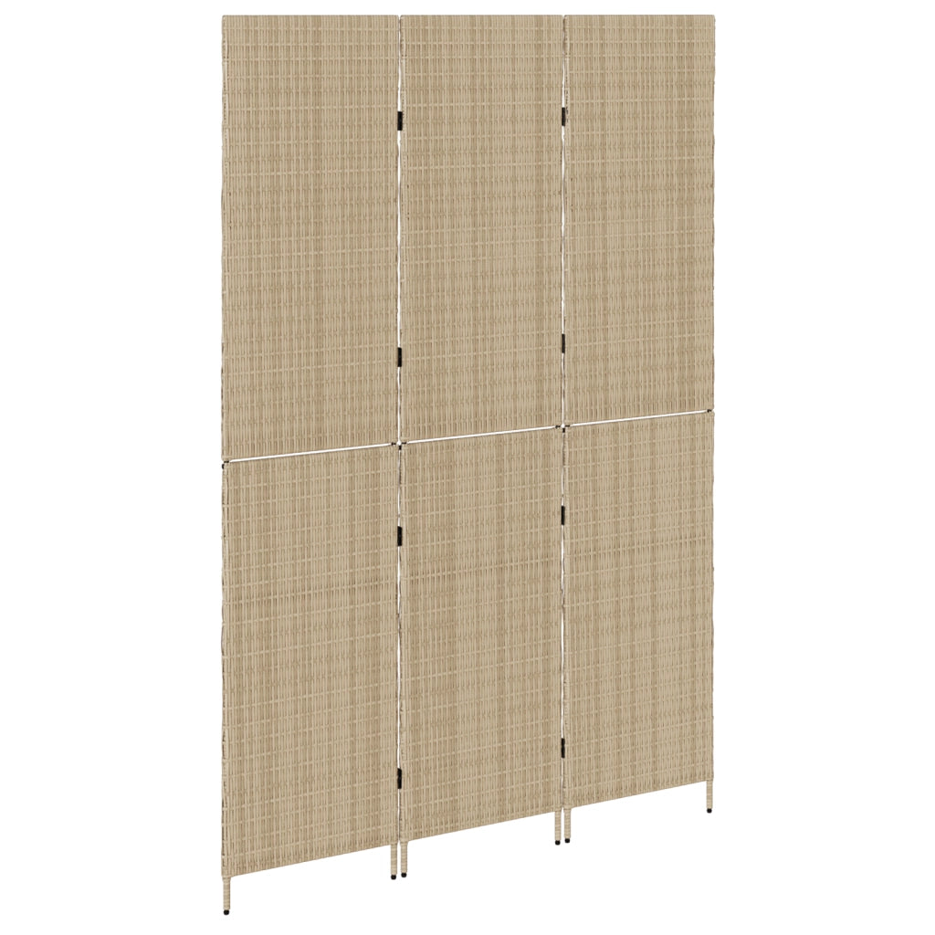 Divisorio per stanze  3 pannelli pieghevole beige 146x200 cm in poli rattan