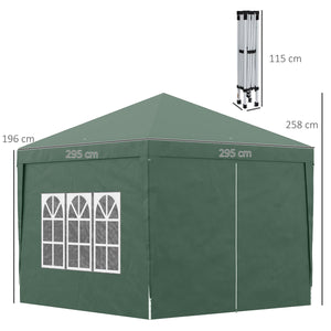 Gazebo Pieghevole 3x3m in Acciaio e tessuto Oxford Verde