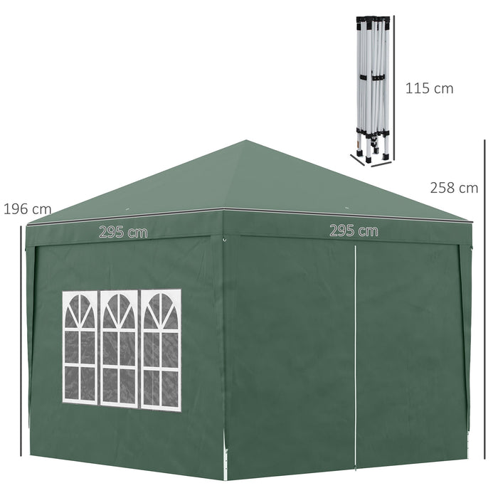 Gazebo Pieghevole 3x3m in Acciaio e tessuto Oxford Verde