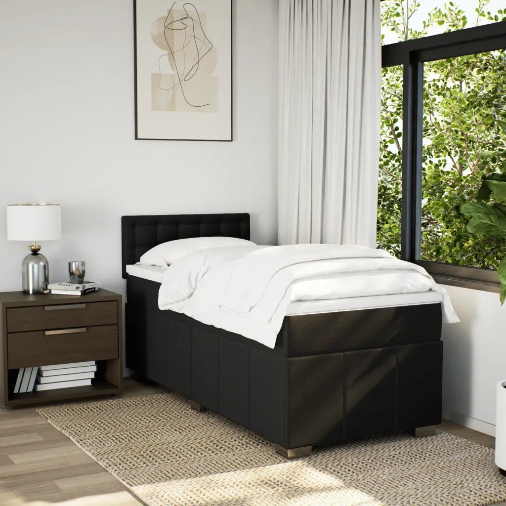 Letto singolo | Letto per adulti | Giroletto a Molle con Materasso Nero 80x200 cm inTessuto