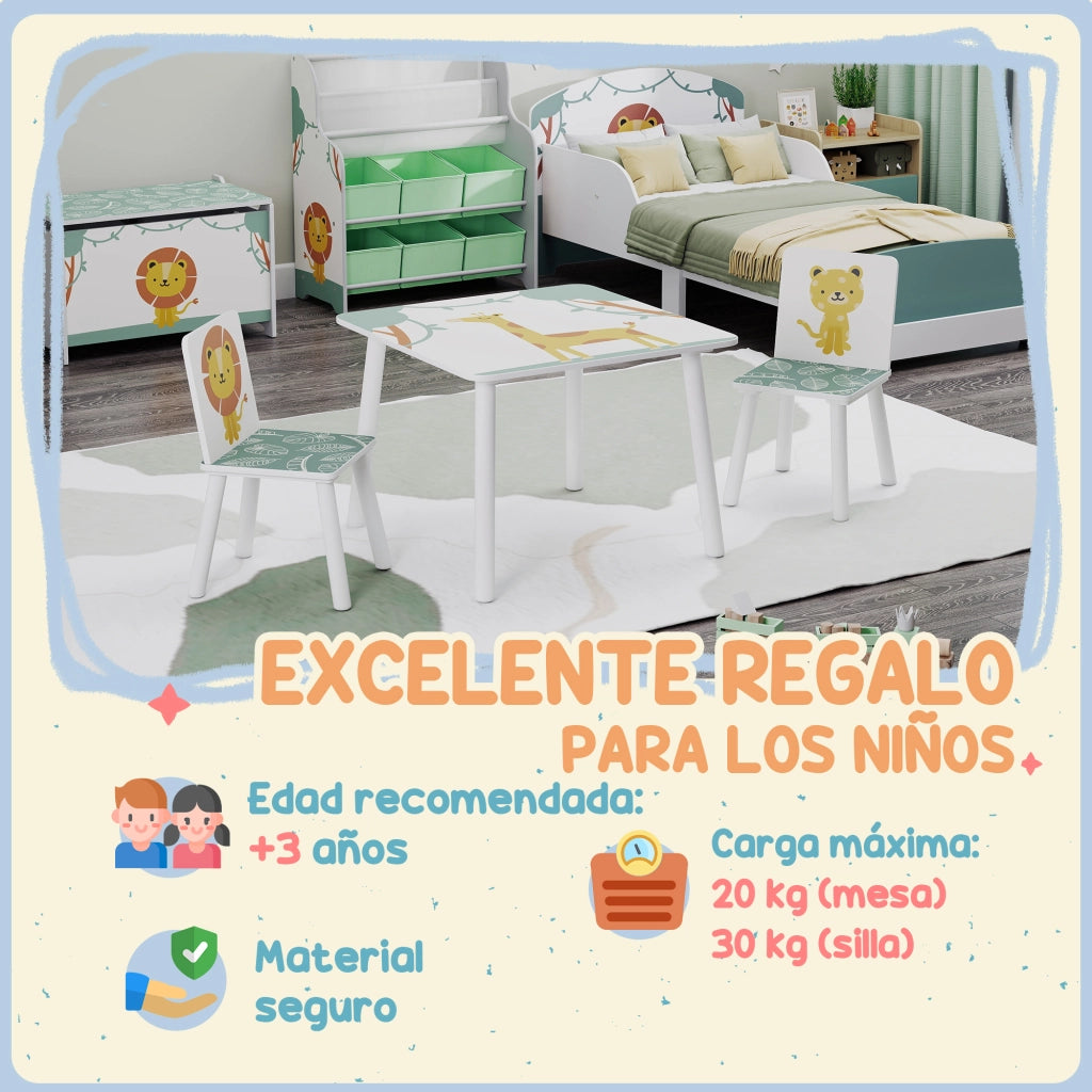 Tavolino per bambini con 2 sedie ¨C zephmum ¨C 60x60x44 cm verde