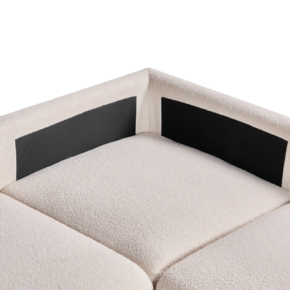 Divano angolare sinistro Bianco sporco Boucle Divano componibile a 5 posti con cuscini Soggiorno moderno