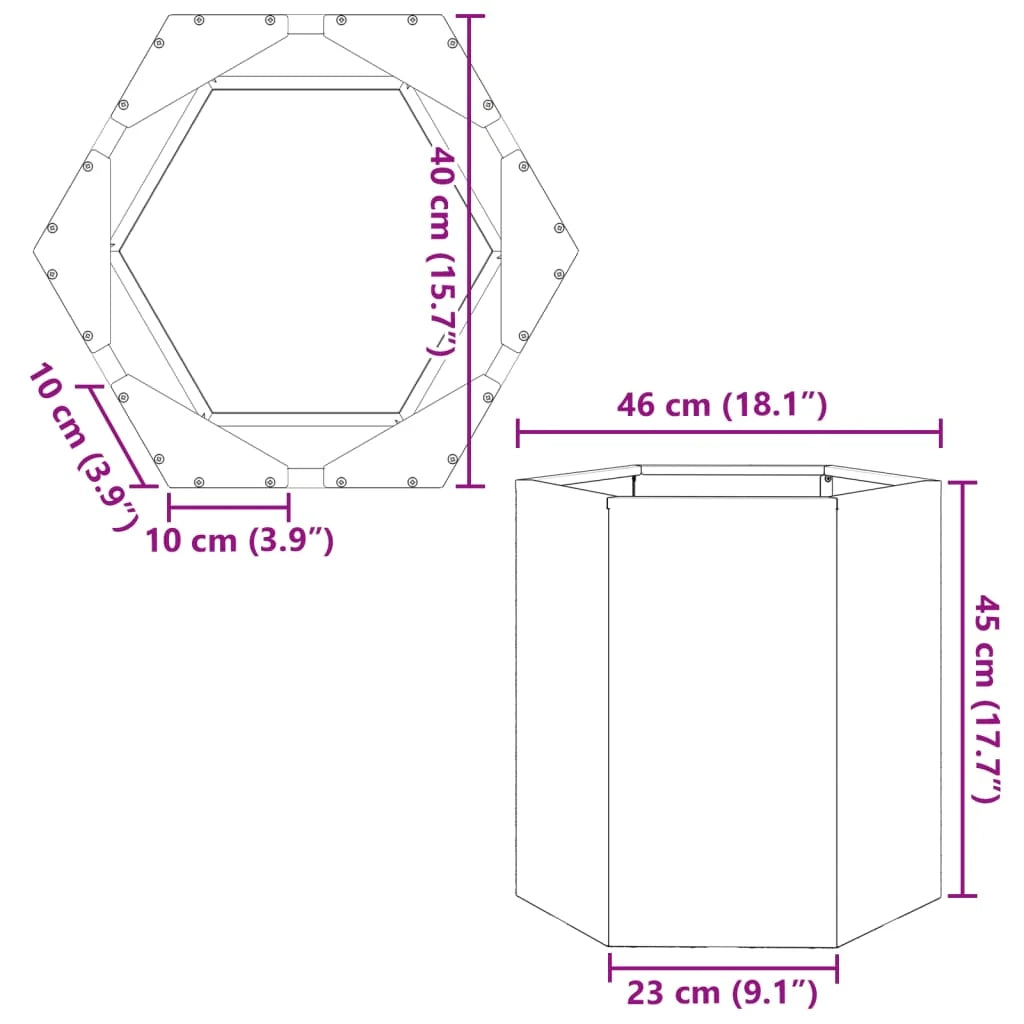 Fioriera esagonale per aiuole rialzate piante fiori terrazza giardino 46 ​​x 40 x 45 cm acciaio zincato argento 02_0038646