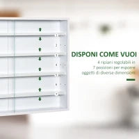 Vetrina Espositiva da Parete a 4 Ripiani Regolabili, Vetrinetta per Collezionismo, Bacheca Espositore a Muro per Oggetti da Collezione, in Vetro e Truciolato, 80x9.5x60 cm, Bianco