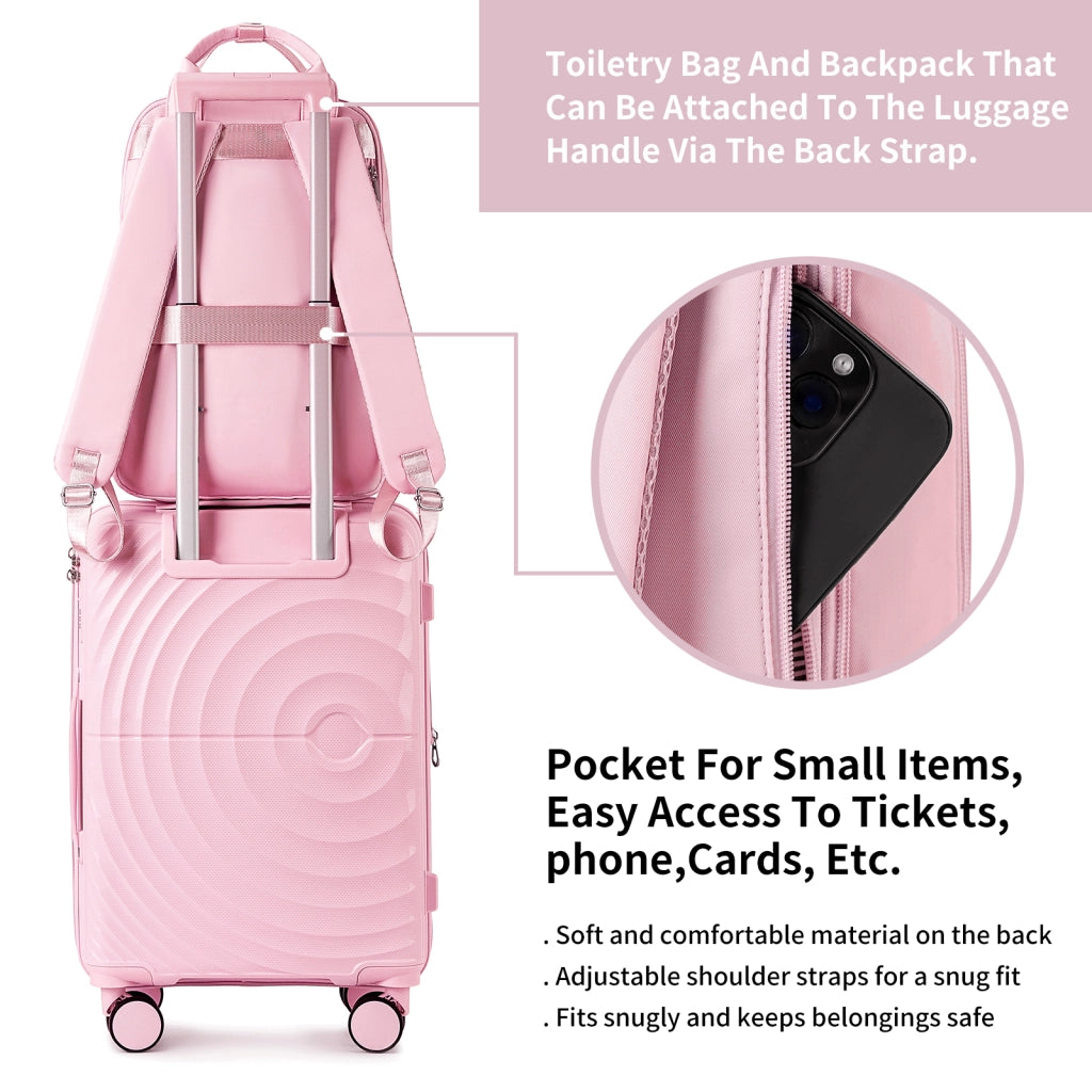 Set di valigie leggere da 3 pezzi, bagaglio a mano espandibile in PP da 20 pollici con ruote, colore rosa