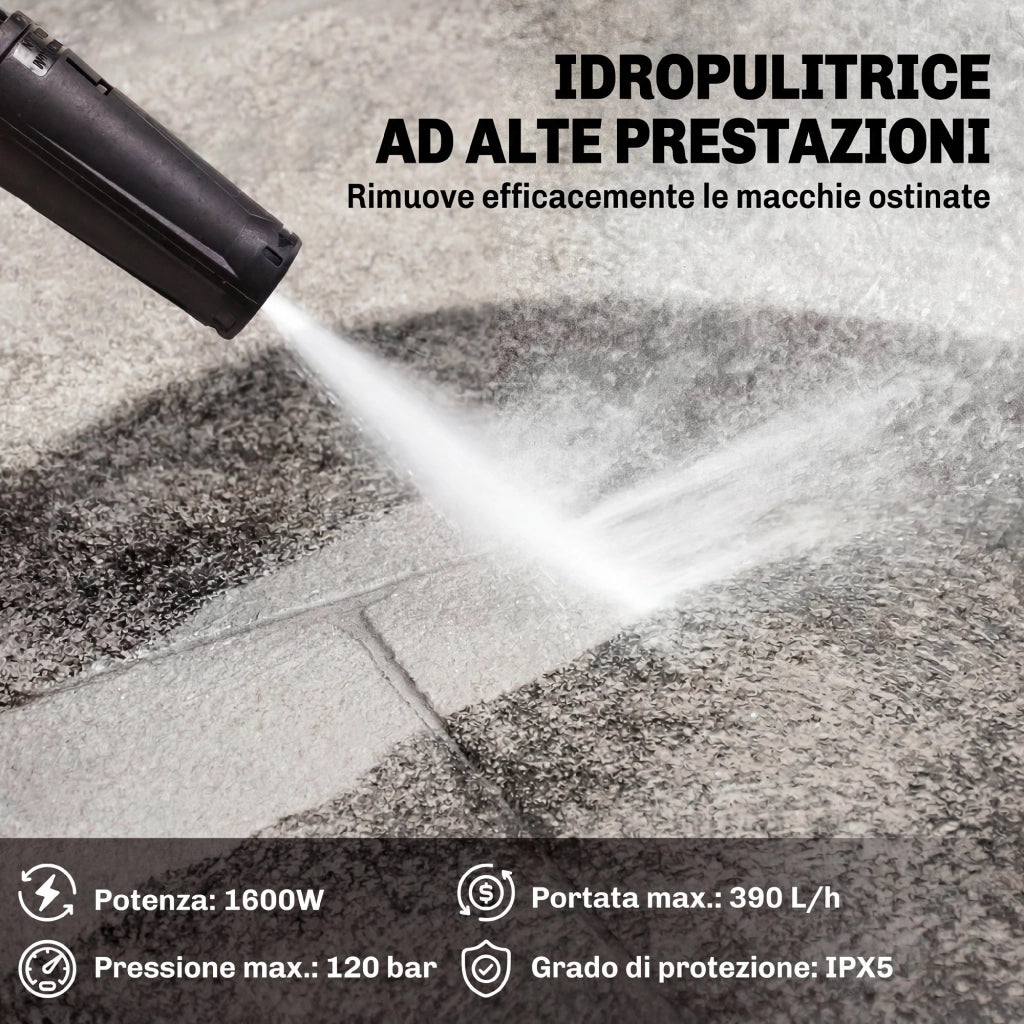 Idropulitrice Elettrica 1600W Portatile con Ugello Regolabile e Ruote Giallo