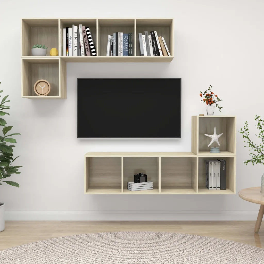 Set Porta TV 4 pz-Credenza per TV Rovere Sonoma in Truciolato 561055