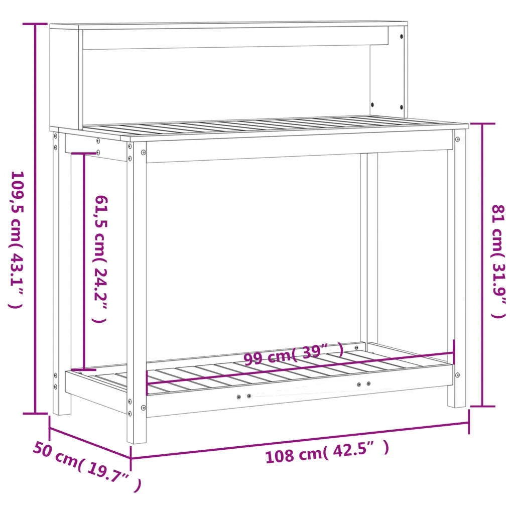 Tavolo Invaso con Ripiani 108x50x109,5cm Legno Massello Douglas CFW9247259