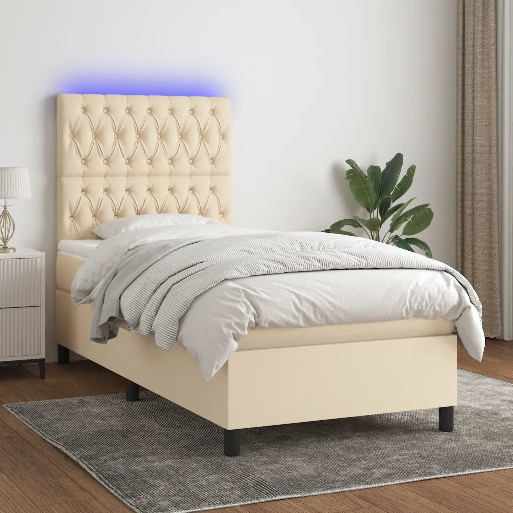 Letto a Molle con Materasso e LED Crema 90x190 cm in Tessuto cod mxl 58645
