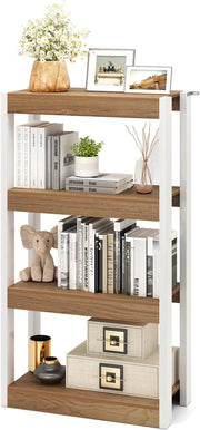 Libreria Aperta a 4 Ripiani, Scaffale Salvaspazio in Legno Anti Ribaltamento, Scaffale Portaoggetti Espositivo per Camera da Letto, Soggiorno, Cucina e Ingresso (Naturale,4 Livelli)