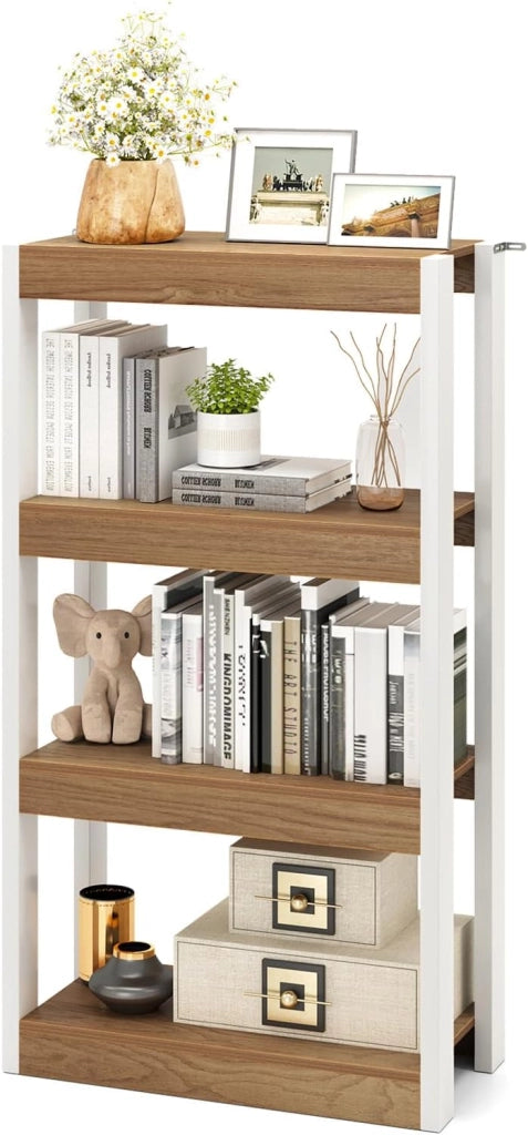 Libreria Aperta a 4 Ripiani, Scaffale Salvaspazio in Legno Anti Ribaltamento, Scaffale Portaoggetti Espositivo per Camera da Letto, Soggiorno, Cucina e Ingresso (Naturale,4 Livelli)