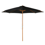 Ombrellone da Giardino 3 m con Palo in Legno 8 Stecche e Parasole in Poliestere Nero
