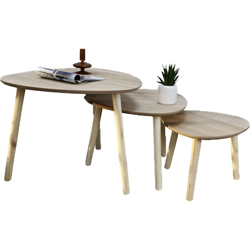 SET DI 3 TAVOLINI CON PIEDI IN LEGNO CHIARO E TOP IN MDF EFFETTO LEGNO CHIARO MISURE: 39X32CM, 48X38CM, 59X49CM