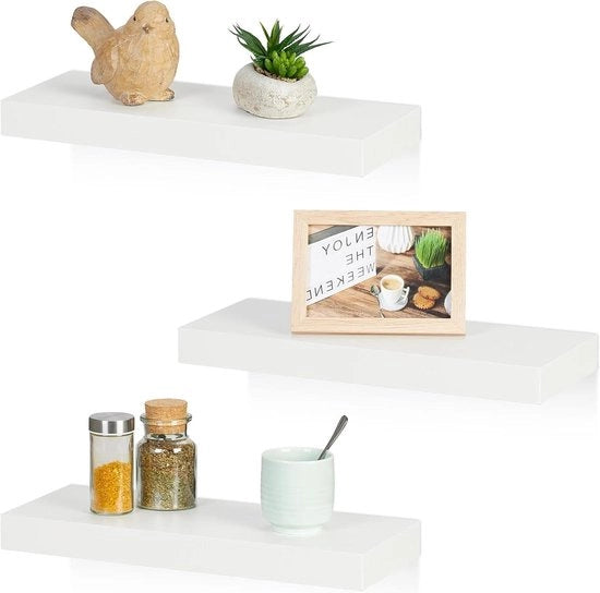 Set di parete da 3 - B x D: 38 x 15 cm - Soggiorno Camera da letto Decorazione - Design moderno MDF - Parete ondeggiante Bianca