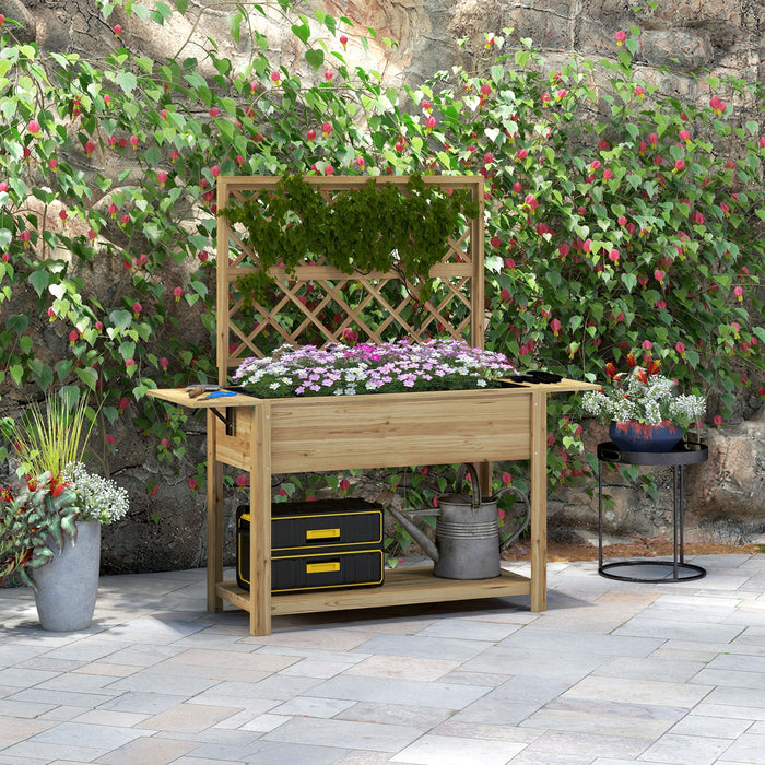 Fioriera con Grigliato e Ripiani Laterali e Inferiore 140x45x151 cm in Legno di Abete