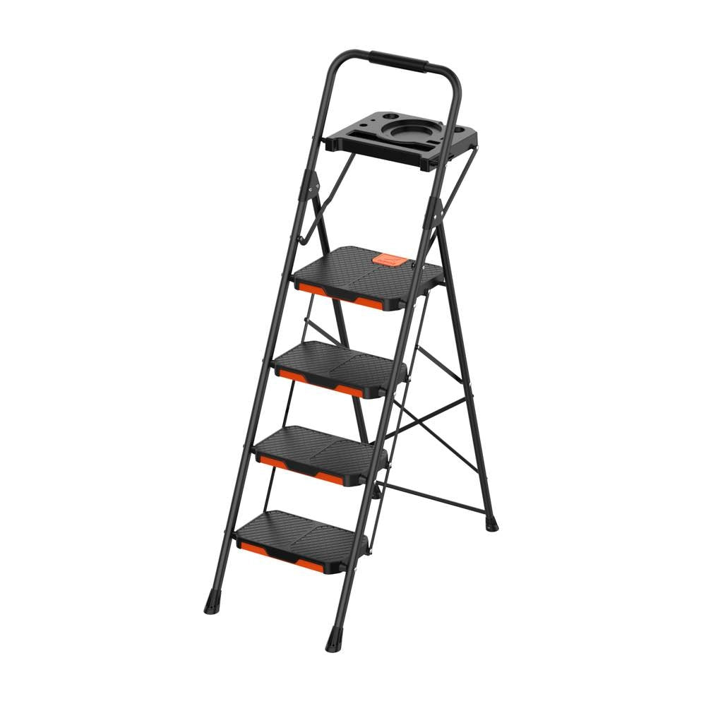 Sgabello con Gradino Largo e Vassoio Porta Oggetti Nero Solidstep Gierre Formato: 3 Gradini