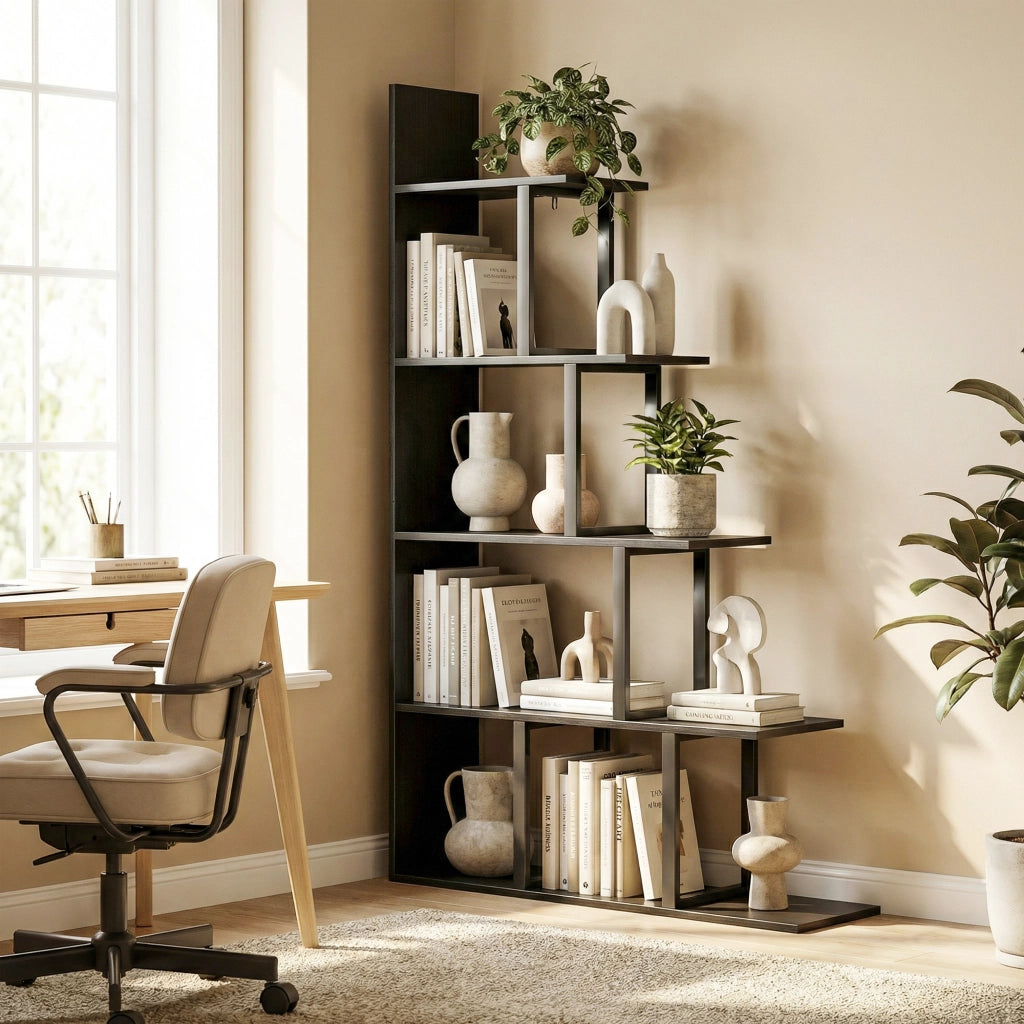 Libreria scaffale divisorio 5 livelli stile industriale ¨C zephmum ¨C nero 102x30x160 cm