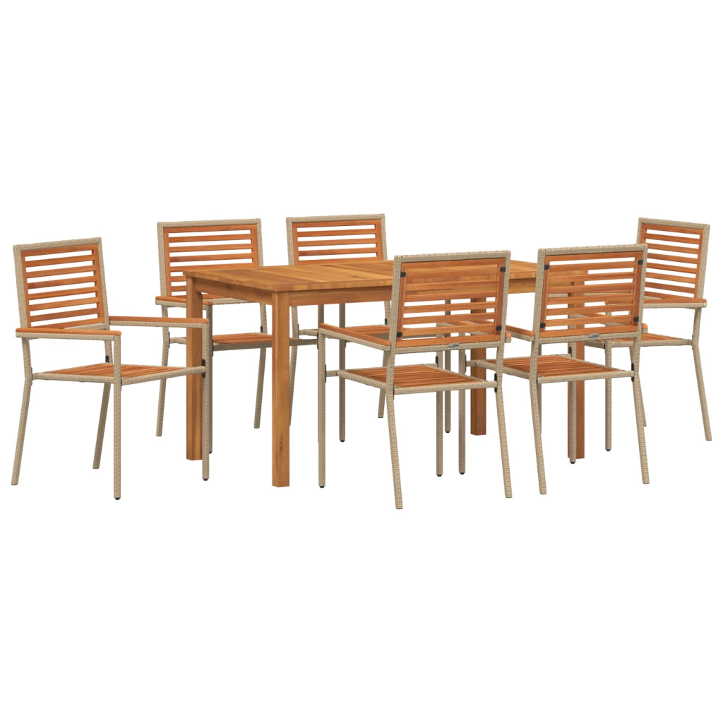 Set da pranzo da giardino  7 pezzi Beige Polirattan Acacia