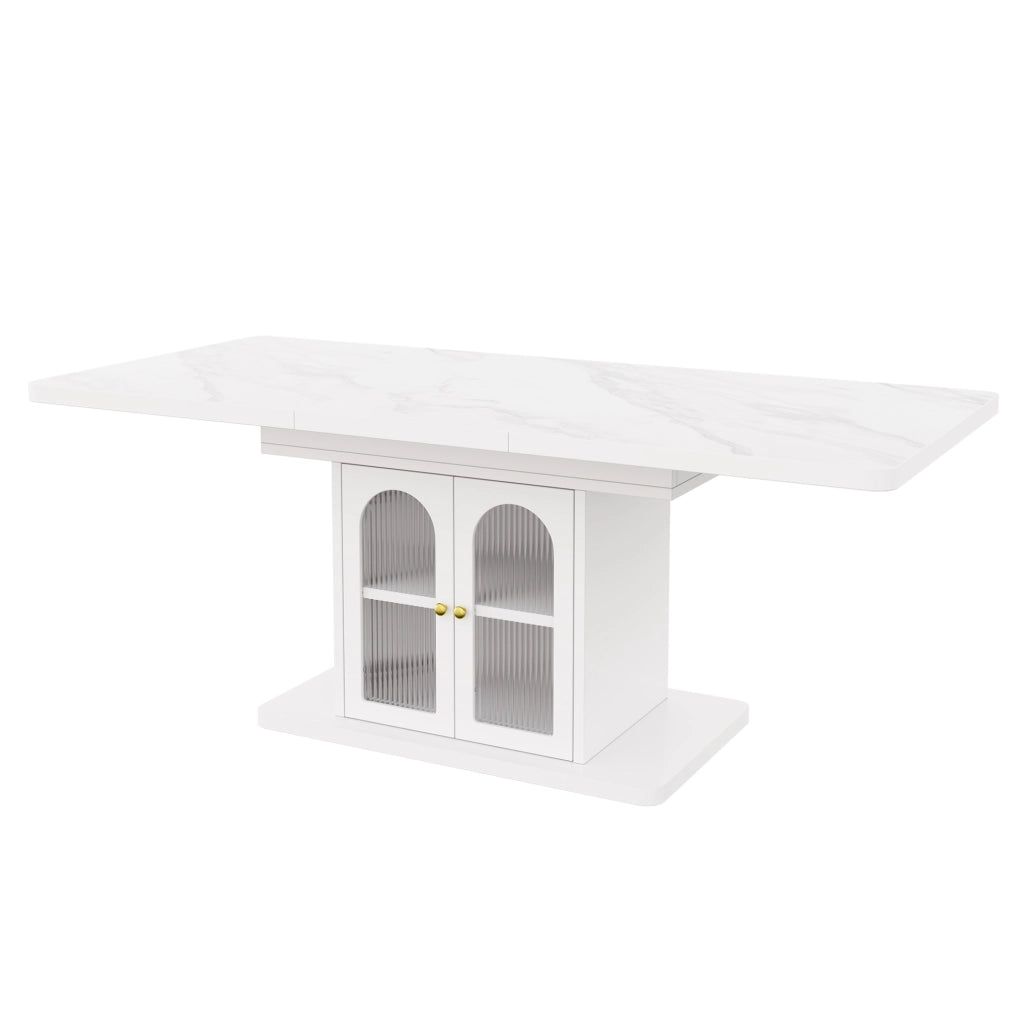 Tavolo da pranzo allungabile con vano contenitore e striscia LED in MDF bianco
